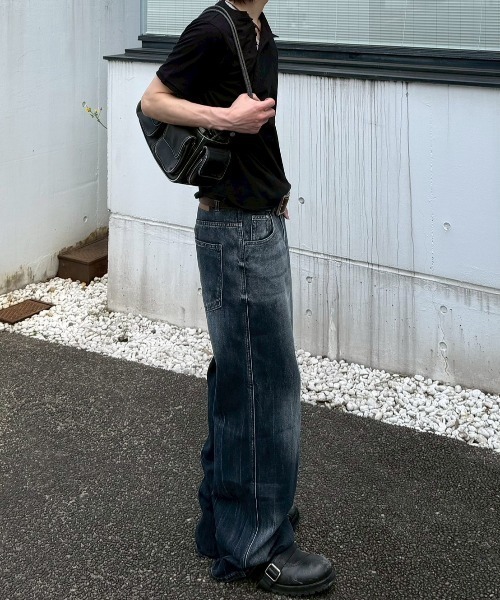 Chikashitsu +（チカシツプラス）の「【Chikashitsu +】washed slim denim pants / 【チカシツプラス】ウォッシュスリムデニムパンツ＜着用動画あり＞（デニムパンツ・メンズ・ブルー・M/S）」の4枚目の写真