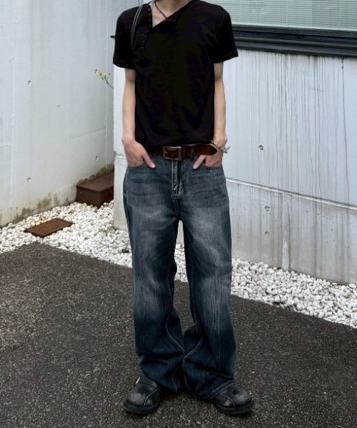 Chikashitsu +（チカシツプラス）の「【Chikashitsu +】washed slim denim pants / 【チカシツプラス】ウォッシュスリムデニムパンツ＜着用動画あり＞（デニムパンツ・メンズ・ブルー・M/S）」の2枚目の写真