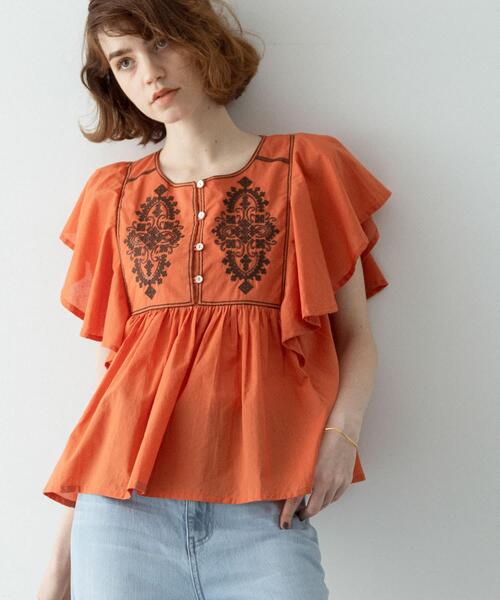 URBAN RESEARCH Sonny Label(アーバンリサーチサニーレーベル)の「スパンコールエンブロイダリーブラウス(シャツ/ブラウス・レディース・ブラック/オフホワイト/グリーン系その他/オレンジ・FREE)」の4枚目の写真
