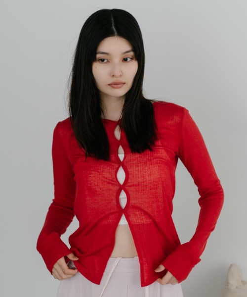 duei(デュイ)の「2wayツイストシアートップス(Tシャツ/カットソー・レディース・グレー/レッド・FREE)」の2枚目の写真