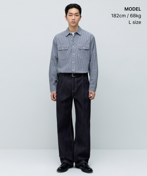 MUSINSA STANDARD（ムシンサスタンダード）の「ストライプワークシャツ[ブルー/ストライプ]（シャツ/ブラウス・メンズ・その他・SMALL/MEDIUM/LARGE/X-LARGE/2XL）」の6枚目の写真