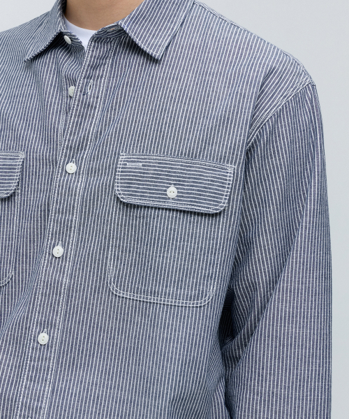 MUSINSA STANDARD（ムシンサスタンダード）の「ストライプワークシャツ[ブルー/ストライプ]（シャツ/ブラウス・メンズ・その他・SMALL/MEDIUM/LARGE/X-LARGE/2XL）」の3枚目の写真