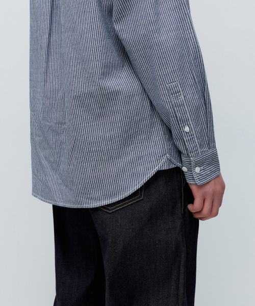 MUSINSA STANDARD（ムシンサスタンダード）の「ストライプワークシャツ[ブルー/ストライプ]（シャツ/ブラウス・メンズ・その他・SMALL/MEDIUM/LARGE/X-LARGE/2XL）」の2枚目の写真