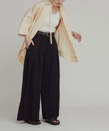 【W:Huku / ドライタッチツイル】クロス タック ワイド スラックス パンツ / Dry-Touch Twill Cross-Weave Wide-Leg Pants