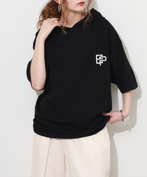 FUNALIVE(ファンアライブ)の「フード付き ロゴ 刺繍 半袖 Tシャツ(Tシャツ/カットソー・メンズ・レディッシュグレー/ホワイト/ネイビー/ブラック・M/L/LL)」の1枚目の写真