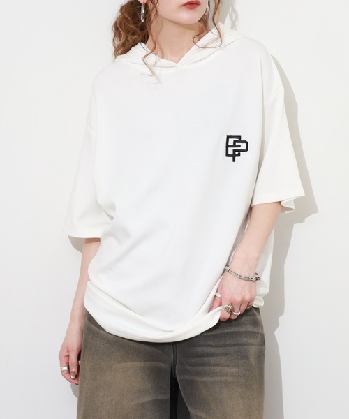 FUNALIVE(ファンアライブ)の「フード付き ロゴ 刺繍 半袖 Tシャツ(Tシャツ/カットソー・メンズ・レディッシュグレー/ホワイト/ネイビー/ブラック・M/L/LL)」の11枚目の写真