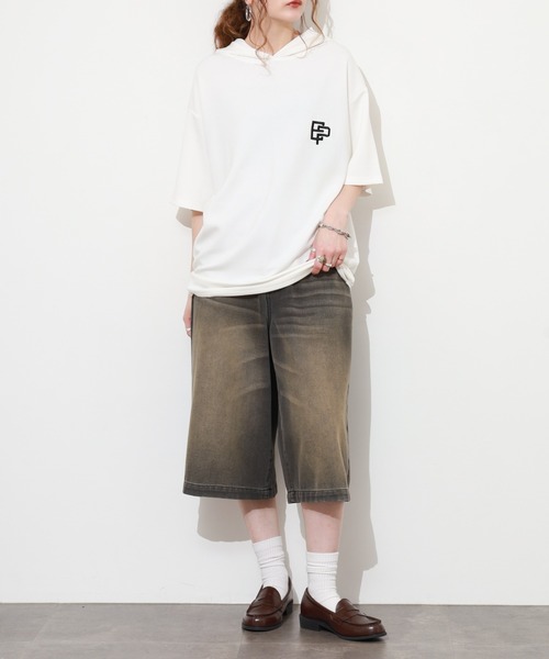 FUNALIVE(ファンアライブ)の「フード付き ロゴ 刺繍 半袖 Tシャツ(Tシャツ/カットソー・メンズ・レディッシュグレー/ホワイト/ネイビー/ブラック・M/L/LL)」の13枚目の写真