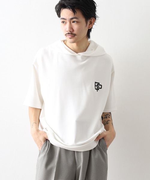 FUNALIVE(ファンアライブ)の「フード付き ロゴ 刺繍 半袖 Tシャツ(Tシャツ/カットソー・メンズ・レディッシュグレー/ホワイト/ネイビー/ブラック・M/L/LL)」の6枚目の写真