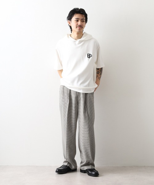 FUNALIVE(ファンアライブ)の「フード付き ロゴ 刺繍 半袖 Tシャツ(Tシャツ/カットソー・メンズ・レディッシュグレー/ホワイト/ネイビー/ブラック・M/L/LL)」の8枚目の写真