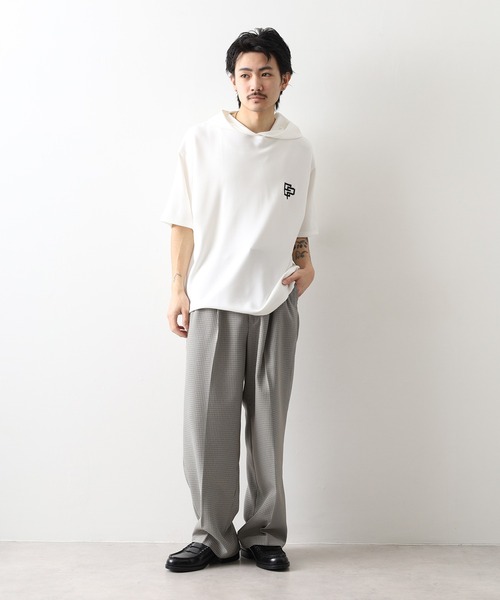 FUNALIVE(ファンアライブ)の「フード付き ロゴ 刺繍 半袖 Tシャツ(Tシャツ/カットソー・メンズ・レディッシュグレー/ホワイト/ネイビー/ブラック・M/L/LL)」の9枚目の写真