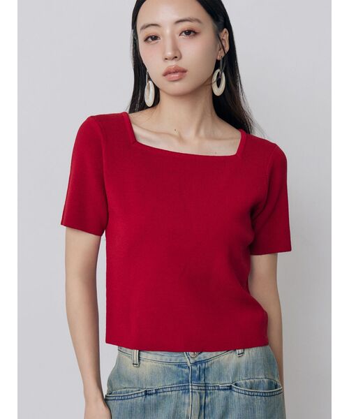 MURUA(ムルーア)の「【接触冷感】前後2WAYデコルテオープンハーフニット【近赤外線カット】 夏服(ニット/セーター・レディース・ブラック/レッド/ホワイト・FREE)」の3枚目の写真