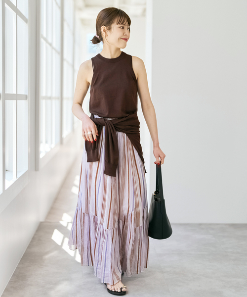 Spick & Span(スピックアンドスパン)の「《セットアップ可 / 手洗い可》シルクコットンノースリーブプルオーバー(ニット/セーター・レディース・ブラウン/ホワイト・FREE)」の20枚目の写真
