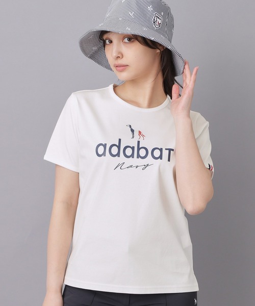 adabat(アダバット)の「【ADABAT NAVY】接触冷感/抗菌防臭/消臭 アイスクリアコットンロゴT(Tシャツ/カットソー・レディース・ブラック/ホワイト/ピンク・38/40/42)」の1枚目の写真