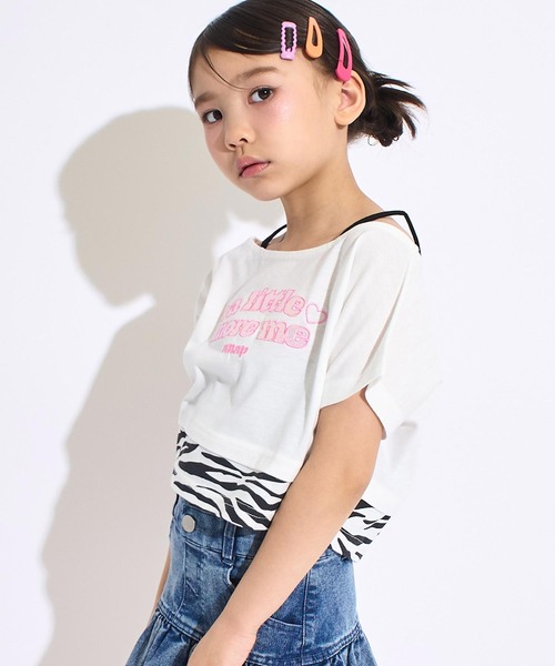 ANAP kids(アナップキッズ)の「オフショル風 レイヤード トップス Tシャツ(Tシャツ/カットソー・キッズ・ブラック/ホワイト/ラベンダー・130/120/110)」の5枚目の写真