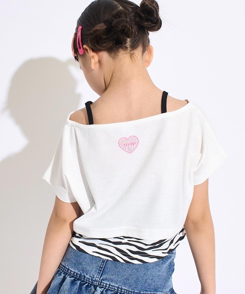ANAP kids(アナップキッズ)の「オフショル風 レイヤード トップス Tシャツ(Tシャツ/カットソー・キッズ・ブラック/ホワイト/ラベンダー・130/120/110)」の6枚目の写真