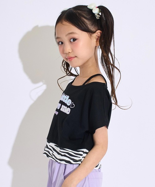 ANAP kids(アナップキッズ)の「オフショル風 レイヤード トップス Tシャツ(Tシャツ/カットソー・キッズ・ブラック/ホワイト/ラベンダー・130/120/110)」の21枚目の写真
