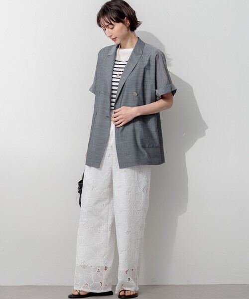 23区 S（ニジュウサンクチイサイサイズ）の「ウォッシャブルボイル ハーフスリーブ ダブル ジャケット（その他アウター・レディース・グレー系/ベージュ系・32）」の9枚目の写真