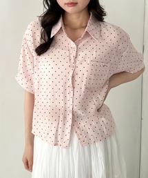 ドット柄シアー半袖シャツブラウス