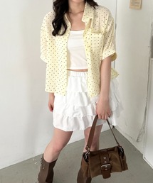 ドット柄シアー半袖シャツブラウス