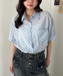 ドット柄シアー半袖シャツブラウス