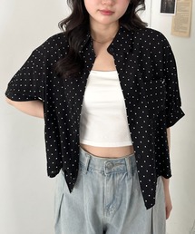ドット柄シアー半袖シャツブラウス