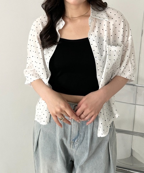 CLEA(クレア)の「ドット柄シアー半袖シャツブラウス(シャツ/ブラウス・レディース・ブラック/ブルー/イエロー/ピンク/ホワイト・FREE)」の19枚目の写真