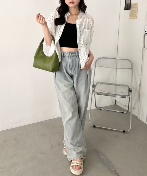 CLEA(クレア)の「ドット柄シアー半袖シャツブラウス(シャツ/ブラウス・レディース・ブラック/ブルー/イエロー/ピンク/ホワイト・FREE)」の22枚目の写真