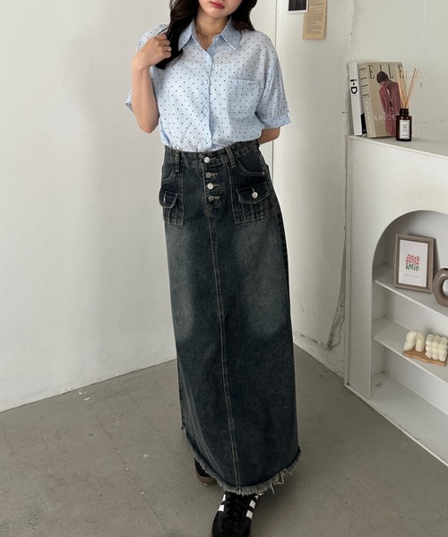 CLEA(クレア)の「ドット柄シアー半袖シャツブラウス(シャツ/ブラウス・レディース・ブラック/ブルー/イエロー/ピンク/ホワイト・FREE)」の8枚目の写真