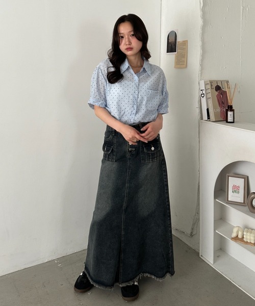 CLEA(クレア)の「ドット柄シアー半袖シャツブラウス(シャツ/ブラウス・レディース・ブラック/ブルー/イエロー/ピンク/ホワイト・FREE)」の9枚目の写真