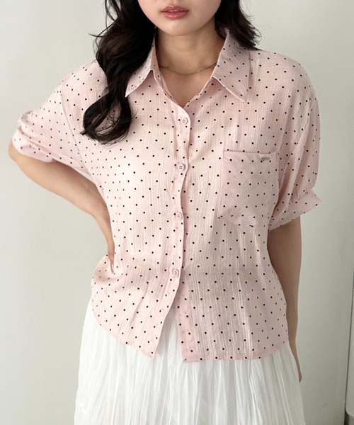 CLEA(クレア)の「ドット柄シアー半袖シャツブラウス(シャツ/ブラウス・レディース・ブラック/ブルー/イエロー/ピンク/ホワイト・FREE)」の17枚目の写真