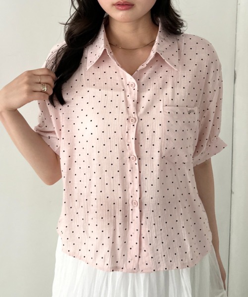 CLEA(クレア)の「ドット柄シアー半袖シャツブラウス(シャツ/ブラウス・レディース・ブラック/ブルー/イエロー/ピンク/ホワイト・FREE)」の18枚目の写真