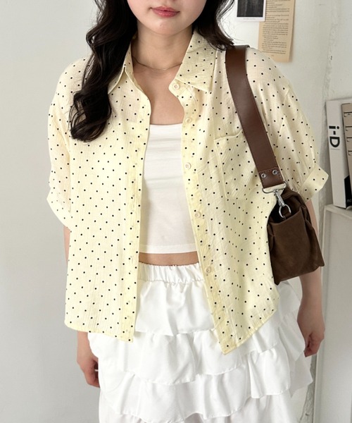 CLEA(クレア)の「ドット柄シアー半袖シャツブラウス(シャツ/ブラウス・レディース・ブラック/ブルー/イエロー/ピンク/ホワイト・FREE)」の10枚目の写真
