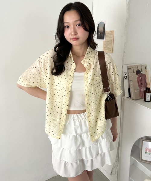 CLEA(クレア)の「ドット柄シアー半袖シャツブラウス(シャツ/ブラウス・レディース・ブラック/ブルー/イエロー/ピンク/ホワイト・FREE)」の14枚目の写真