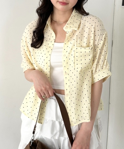 CLEA(クレア)の「ドット柄シアー半袖シャツブラウス(シャツ/ブラウス・レディース・ブラック/ブルー/イエロー/ピンク/ホワイト・FREE)」の11枚目の写真