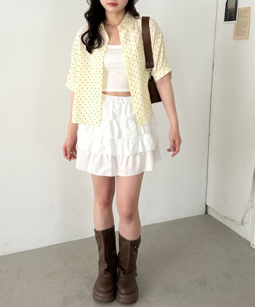 CLEA(クレア)の「ドット柄シアー半袖シャツブラウス(シャツ/ブラウス・レディース・ブラック/ブルー/イエロー/ピンク/ホワイト・FREE)」の15枚目の写真