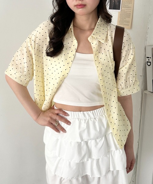 CLEA(クレア)の「ドット柄シアー半袖シャツブラウス(シャツ/ブラウス・レディース・ブラック/ブルー/イエロー/ピンク/ホワイト・FREE)」の13枚目の写真