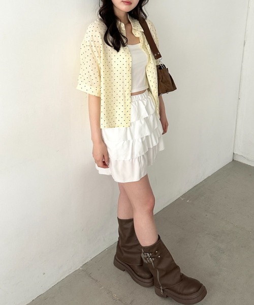 CLEA(クレア)の「ドット柄シアー半袖シャツブラウス(シャツ/ブラウス・レディース・ブラック/ブルー/イエロー/ピンク/ホワイト・FREE)」の16枚目の写真