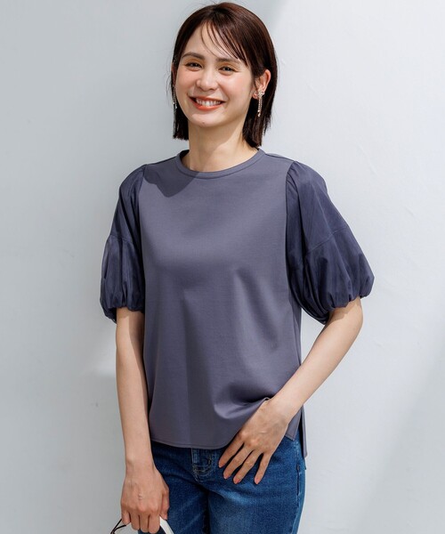 組曲(クミキョク)の「コットンポンチ チュールコンビ カットソー(Tシャツ/カットソー・レディース・グレー系/ホワイト系/ブラック系・3/2)」の4枚目の写真