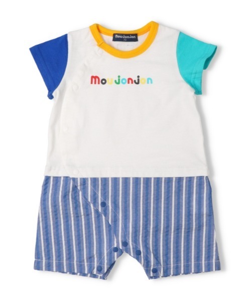 Moujonjon(ムージョンジョン)の「ストライプ切替半袖ロンパース(ロンパース・キッズ・ホワイト/ネイビー・80/70)」の3枚目の写真