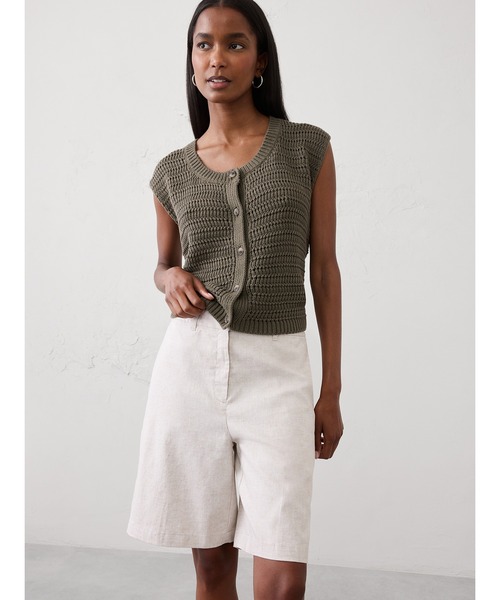 BANANA REPUBLIC FACTORY STORE（バナナリパブリック ファクトリーストア）の「BANANA REPUBLIC FACTORY STORE　　ハイライズリネンブレンドバミューダショートパンツ（その他パンツ・レディース・ホワイト/ブラック/ナチュラル・XS/S/M/L）」の7枚目の写真