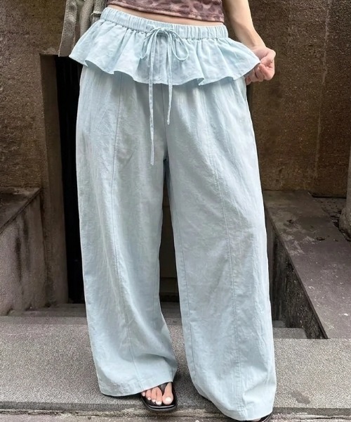 P.V.T(ピーブイティー)の「スカートレイヤーイージーパンツ(その他パンツ・レディース・LT.Blue/PINK/アイボリー系・F)」の1枚目の写真