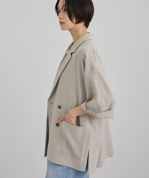 SALON adam et rope'（サロン アダム エ ロペ）の「リネンライクハーフスリーブジャケット / セットアップ対応（テーラードジャケット・レディース・ブラック/ベージュ/ブラウン・FREE）」の22枚目の写真