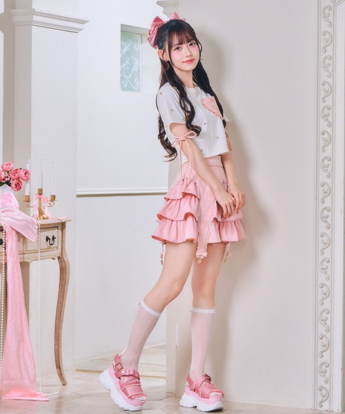 ReAmour(リアムール)の「スエードガータースカート(スカート・レディース・ブラック/ピンク・FREE)」の8枚目の写真