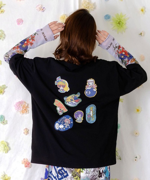 ScoLar(スカラー)の「ScoLar(スカラー) 花ネコプリント袖チュールインナー(Tシャツ/カットソー・レディース・ピンク/ブラック/グレー/グリーン・MEDIUM)」の7枚目の写真