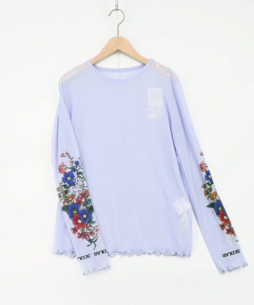 ScoLar(スカラー)の「ScoLar(スカラー) 花ネコプリント袖チュールインナー(Tシャツ/カットソー・レディース・ピンク/ブラック/グレー/グリーン・MEDIUM)」の9枚目の写真