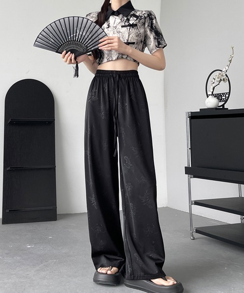 Miniministore（ミニミニストア）の「ワイドパンツ チャイナ風 ハイウエスト（デニムパンツ・レディース・ダークグレー/アイボリー/ブラック/ピンク・M/XL/L）」の15枚目の写真