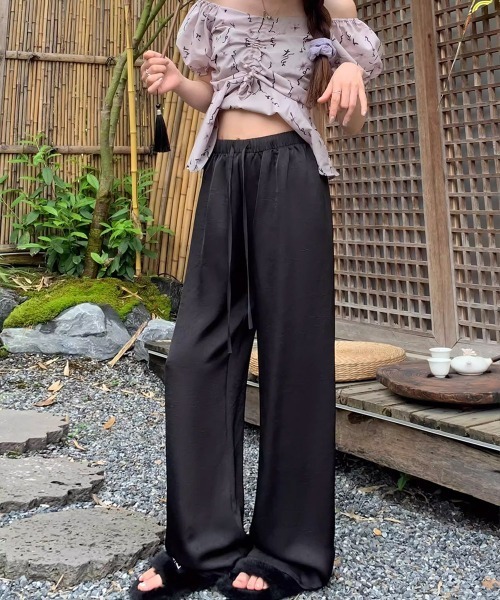 Miniministore（ミニミニストア）の「ワイドパンツ チャイナ風 ハイウエスト（デニムパンツ・レディース・ダークグレー/アイボリー/ブラック/ピンク・M/XL/L）」の20枚目の写真
