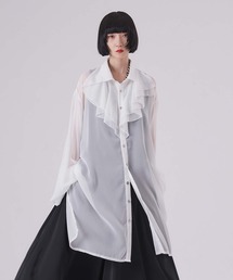 狐独（コドク）の「ラッフル襟ロングシアーシャツ（シャツ/ブラウス）」
