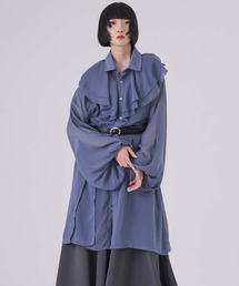 狐独（コドク）の「ラッフル襟ロングシアーシャツ（シャツ/ブラウス）」