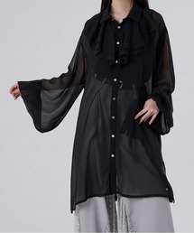 狐独（コドク）の「ラッフル襟ロングシアーシャツ（シャツ/ブラウス）」